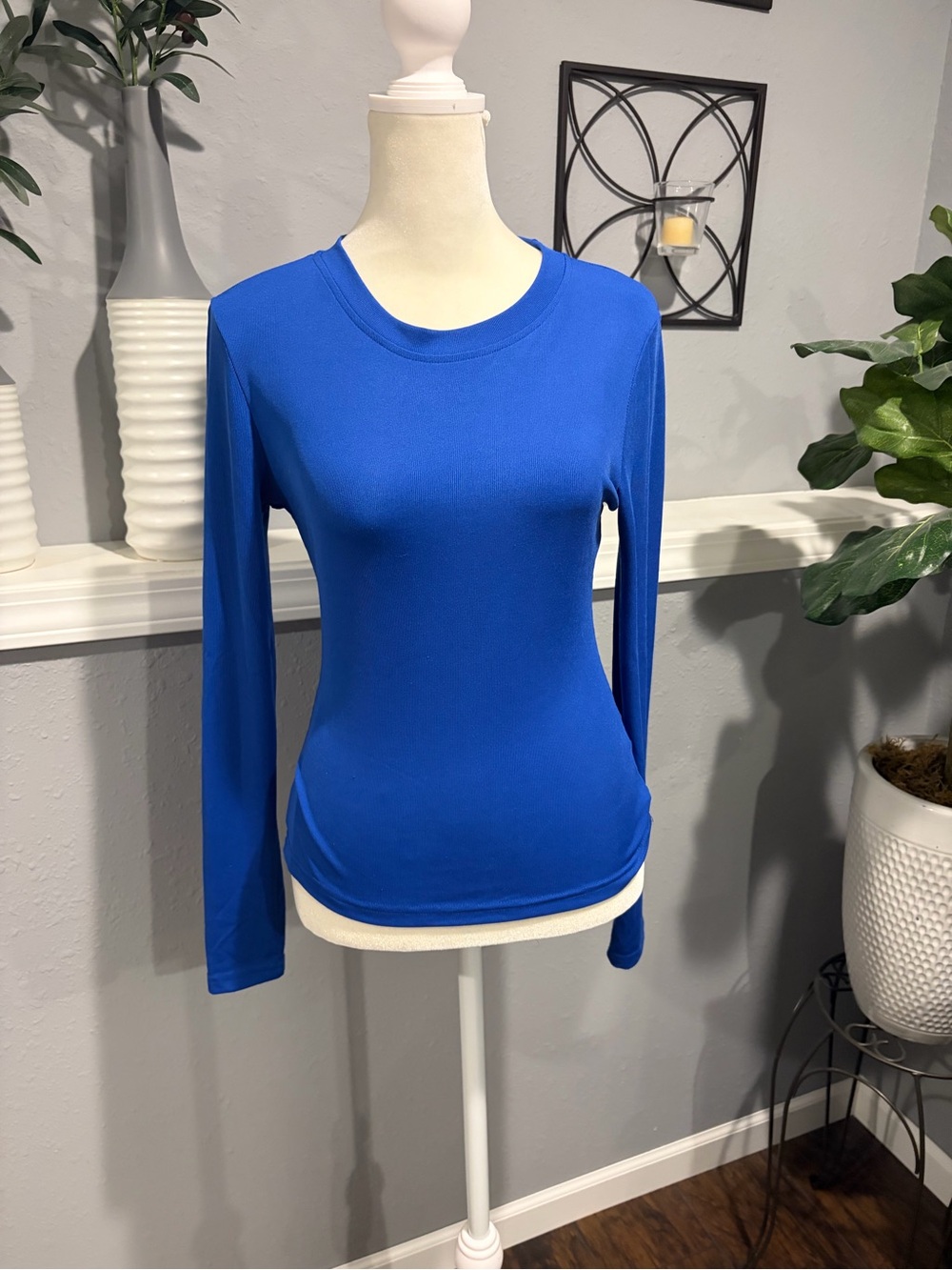 Source Unknown Long-Sleeve Crewneck Top - Cobalt Blue